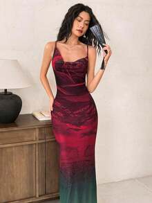 Vestido de malla con escote en la espalda para mujer, vestido largo de ajuste ceñido para uso diario - Negro - Ver 6