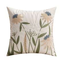 1pc Canvas Embroidered Throw Pillow Cover 12x20 Inch, Decorative Cushion Cover With Zipper, Cute Wildflower Design For Sofa, Bed, Home Decor (Inner Pillow Not Included) - Pastel Green - View 10
