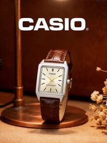 Casio Women's Retro Rectangle Watch LTP-V007L-9E Champagne Gold Dial Baton Marker Gold Hands Brown Leather Strap Water Resistant Japanese Quartz Warm Toned Vintage Style Ladies Wristwatch for Date Night Dinner Party City Walk Holiday Travel Gift for Sisterle Collague - 金色 - 查看 7