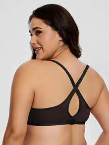Wingslove Plus Size Sheer Unpadded Deep V Bra, Metal Front Closure, Lightweight & Breathable, Criss-Cross Back Design, Bust Enhancing - Black - View 9