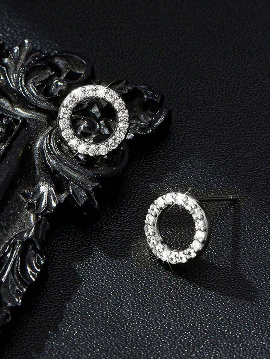 1 Pair Minimalist Chic Petite Round Circle Fashion Earrings - Silver - View 1