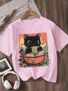 Camiseta de cuello redondo estampada para niñas - Rosa - Ver 1
