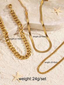 3pcs Stainless Steel 18K Gold Plated Summer Beach Anklet, Suitable For Women Holiday Wear - Multicolor - View 3