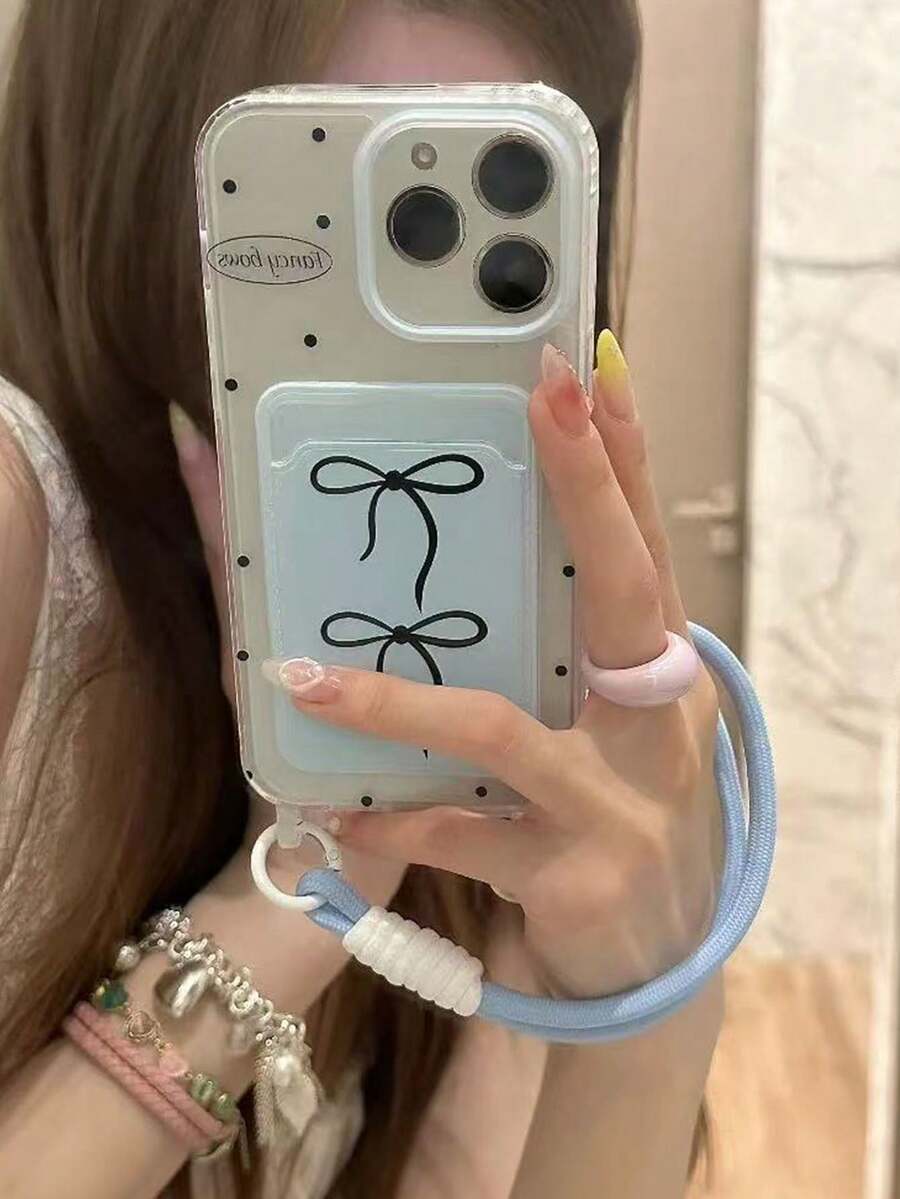 Casing Ponsel dengan Gantungan Kartu dan Motif Bunga 3D Warna-warni, Cocok untuk iPhone 16 Pro Max/ 15 Pro Max, 11, 12, 14 Pro/13, Pelindung Anti-Jatuh, Casing Lembut untuk iPhone 17 Pro Max/17/Pro/17 Plus/17, Desain Musim Panas Kreatif - Pita hitam - View 1