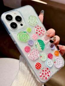 Cute 3D Button Lattice Clear Epoxy Soft Phone Case Compatible With IPhone 16 15 14 13 Pro Max17/17pro/17promax Stylish Lovely Girl Shockproof Back Cover - Multicolor - View 2