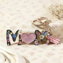 1 Pc Mother's Day MOM Letter Keychain, Floral & Donut Print Acrylic Bag Charm With Tassel, Cute "MOM" Key Ring Gift For Mom, Fashion Backpack Accessory - Multicolor - View 13