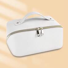 Nouveau sac de toilette de voyage pliable de grande capacité, sac de rangement haut de gamme, sac à maquillage en PU imperméable - Blanc - Voir 2