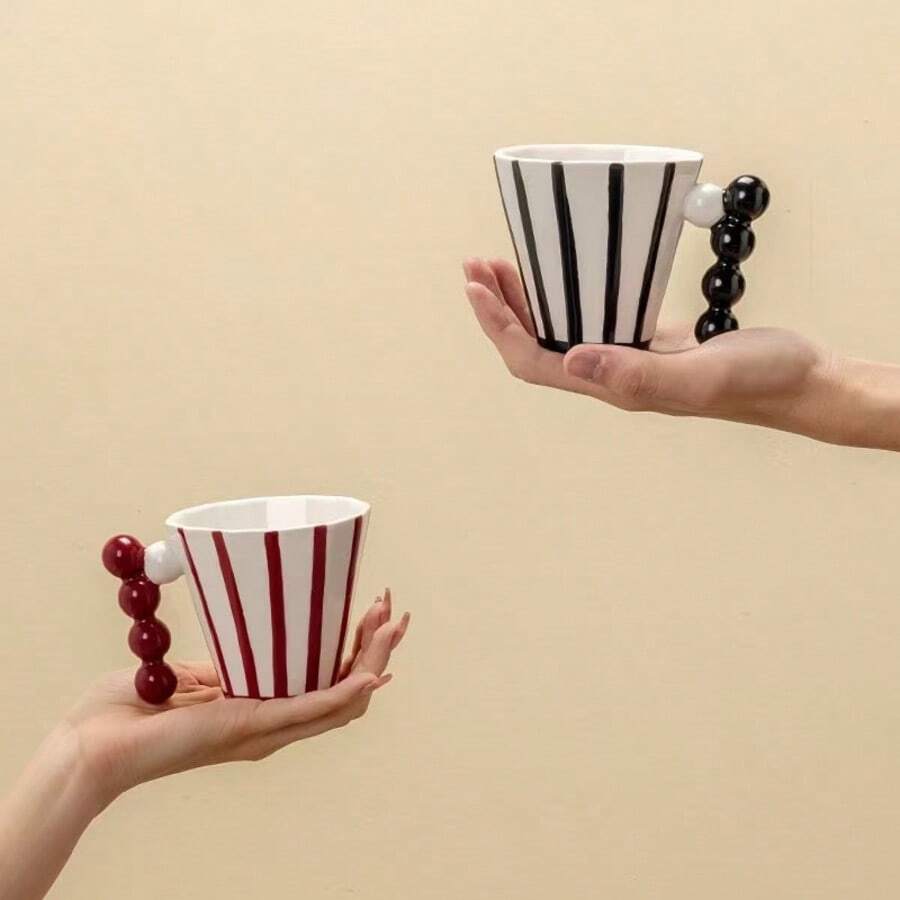 1 chiếc cốc sứ thiết kế sọc retro tối giản, cốc nước đôi chất lượng cao, cốc cà phê bữa sáng độc đáo - Nhiều màu - Xem 1