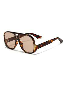 1pc Unisex Square Large Frame High-Quality Personalized Minimalist Fashionable Glasses (Suitable For Driving, Casual, Travel, Party, Daily Use) - Tortoiseshell Tea Slices - View 2