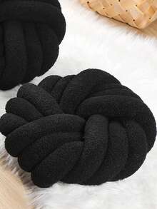 1pc Handmade Woven Throw Pillow, 3-Strand Round Cushion, Soft & Comfortable Material, Decorative Pillow For Living Room Sofa, Bedroom Bedside, Available In Small Size, Black Color - Black - View 4