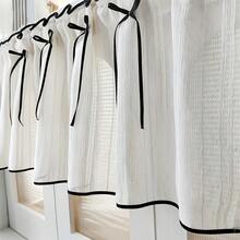 1pc Japanese Retro Striped Linen-Like Bow Decorative Short Curtain Panel, Rod Pocket, Suitable For Kitchen, Cabinet, Living Room, Farmhouse, Vacation Home Decor - White 1pc - View 10