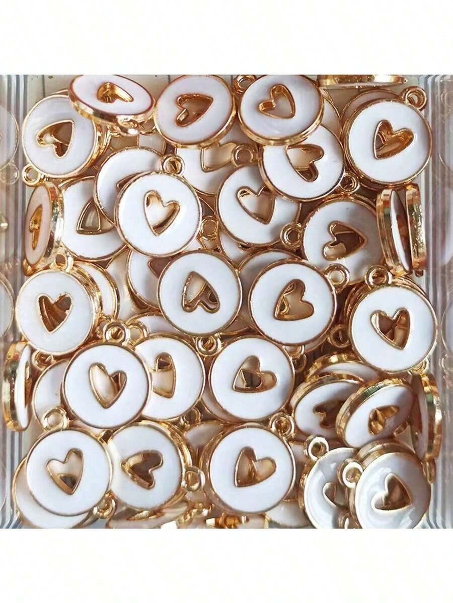 20pcs Fashionable Heart Shaped Drip Oil Zinc Alloy Pendants, Suitable For DIY Earrings, Necklaces, Bracelets Making - White - 查看 1