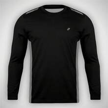 Men's Long-Sleeved Polyester T-Shirt With A Boat Neck, Regular Length, No Stretch, For Physical Activities. - Black - View 4