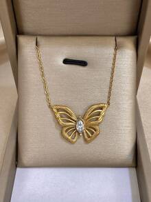 1Pc 18k Gold Plated Stainless Steel Butterfly Pendant Necklace For Women Ladies, Summer Bohemia Beach Stainless Steel Jewelry, Vacation Season, Gifts For Mom, For Daily Party Dates Gala Wedding Valentine Anniversary Music Festival Christmas, Dates, Easter Day - Multicolor - View 3