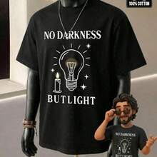 Manfinity Homme 100_ Cotton Men's Bulb Letter Print Short Sleeve Loungewear Top Mens Graphic Tee Black Mens T-Shirt Light Bulb T-Shirt - màu đen - Xem 6