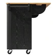 Kitchen Island, Dining Trolley With Wood Grain Finish, Sideboard, 130x45(75)X92cm, Extendable Kitchen Trolley With Wheels, Towel Rack, Spice Rack, Adjustable Dividers, 3 Doors, White/Black - 黑色 - 查看 5