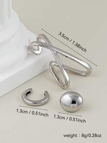 3pcs Personalized Exaggerated Criss-Cross Earrings Set, Minimalist Wrapped Style Earrings, Suitable For Daily Wear And Parties - Silver - View 3