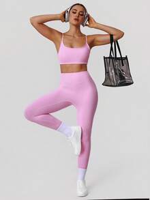Sodalemon Women's Seamless Butt Lifting Casual Outdoor Sports Leggings For Running & Yoga - 粉色 - 查看 7