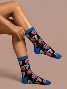5 Pairs Unisex Colorful Pop Art Numeric Pattern Contrast Detail Polyester Breathable Short Socks, Suitable For Daily Wear And Street Fashion - Multicolor - View 5
