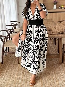 Weeklong Vestido de mujer talla grande con cuello en V profundo y estampado aleatorio - Multicolor 12 - Ver 3
