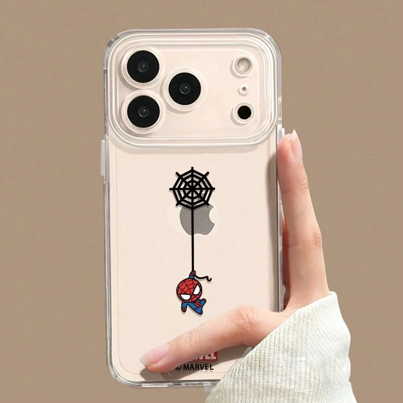 Miniso Cute And Creative Marvel Spider-Man Cartoon Phone Case For Men And Women, Compatible With IPhone 17, 17 Pro, Air, 16 Pro Max, 15 Plus, 14, 13, 17, 15 Pro, 12 Pro, 11, 16 Plus. Transparent, Drop-Proof, Scratch-Proof, Protective Case, Apple Compatible. - Clear - View 1