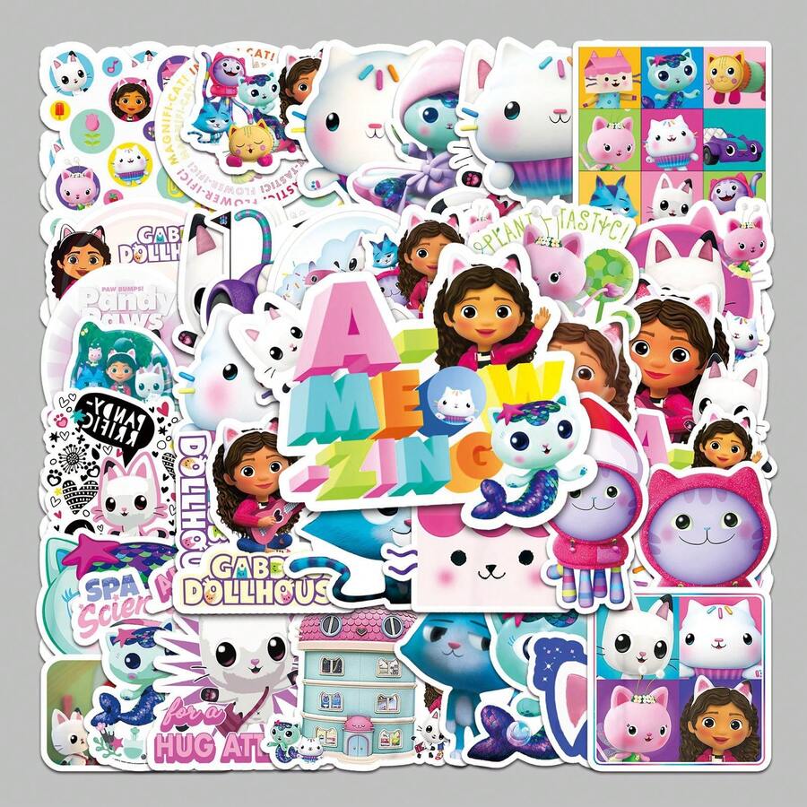 1套/50张 Gabby's Dollhouse 防水贴纸,耐用可爱卡通乙烯基贴纸,Gabby 主题贴纸,适用于行李箱、滑板车、笔记本电脑、平板电脑,非常适合 DIY 手工艺品、剪贴簿以及装饰您的旅行和科技配件 - 彩色 - 查看 1