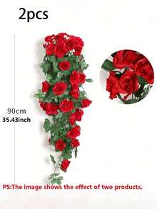 1/2pcs 35 Inch 18 Flower Head Artificial Rose Vine, Faux Flowers, Red Artificial Rose Hanging Garland, Suitable For Mother's Day Gift, Graduation Ceremony, Bathroom, Room Decor, Wedding Backdrop, Bridal Shower, Birthday Party, Home Living Wall, Garden Arch, Balcony, Outdoor Fence - Multicolor - View 17