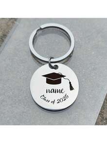 Llavero personalizado de graduación, personalizado con nombre y año de graduación, llavero con diseño de birrete de acero inoxidable, regalo perfecto de graduación 2026 - Plateado - Ver 8