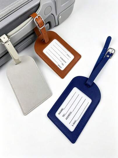 1pc Vegan Leather Luggage Tag, Available In Multiple Colors, Made Of PU Material, Suitcase/Bag Tag With Privacy Name Card, Handmade Gift, Travel Accessory, Travel Essential, Backpack Tag, Gift Tag, Luggage Tag
