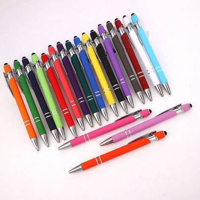 8pcs/Set 2-In-1 Retractable Ballpoint Pen & Stylus, 1.0mm Metal Capacitive Touch Screen Pen, Universal For Writing & Touch Screen, Random Color, Back To School Supplies