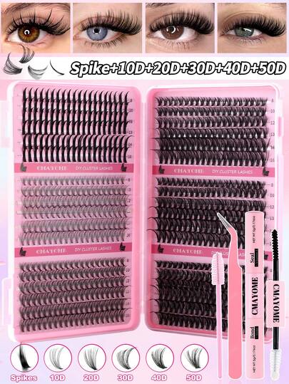 720/708/684/576 piezas Racimos de pestañas individuales con estilo D-Curl con adhesivo y sellador, pestañas en pico + D Curl 10D-150D de alta capacidad, pestañas postizas adecuadas para todo tipo de piel, longitud mixta de 8-16 mm, incluye pegamento para pestañas, cepillo y pinzas para pestañas. Ojos naturalmente talla grande grandes y de larga duración, adecuado para viajes, fiestas y festivales, gran regalo para niñas o mujeres