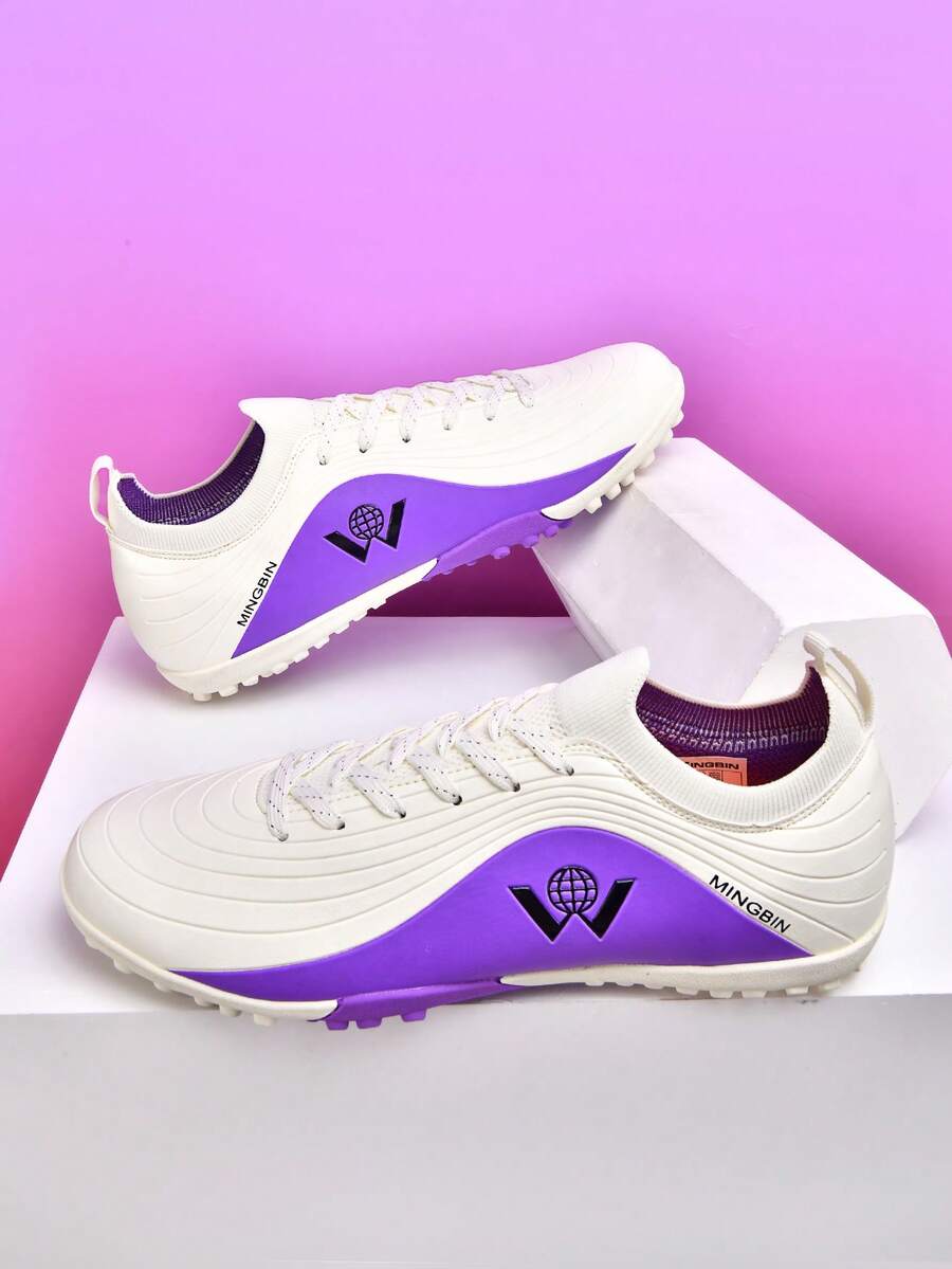 1 Pair Unisex Soccer Shoes, Low-Top Outdoor Turf Professional Sports Shoes, TF Studs Short Cleats, Lightweight Campus Style High-Top Professional Football Boots For Match And Training - White - View 1