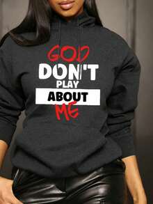 Slayr Women's Black Long Sleeve Pullover Hoodie With Cool Attitude Slogan American Streetwear, Casual New Year & Valentine's - 灰色 - 查看 9