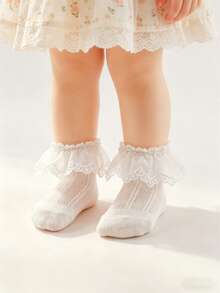 1 Pasang Kaos Kaki Jala Berenda untuk Bayi Perempuan Musim Semi/Panas, Kaos Kaki Pendek Lembut dan Bernapas dengan Hiasan Renda Putih, Cocok untuk Pemakaian Sehari-hari Bayi, Liburan, Hari Valentine, Pernikahan - Putih - View 6