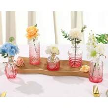 5pcs Pink Glass Bud Vase Set, Small Flower Vases Centerpieces In Bulk, Vintage Vase Home, Wedding, Table Decor - Pink + 5pcs - View 8