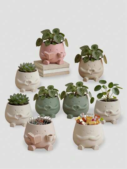 Heart-Shaped Planter, Cute Mini Succulent Resin Flower Pot, Suitable For Office Desk, Plant Container, Creative Balcony Garden Landscape Potted Plants, Adorable Resin Succulent Planter With Drainage Hole, Great For Home Decor, Bedroom, Office, Student Use, Also For Storage, Wedding Decoration, Jewelry Organizer, Party Decor, Makes A Wonderful Gift