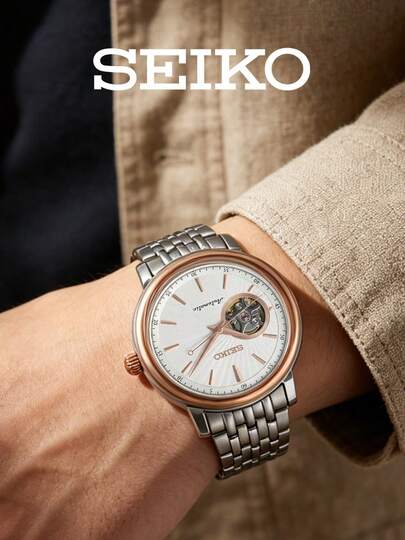 Seiko Reloj automático mecánico para hombre SSA018J1, reloj de pulsera casual de negocios clásico, correa de acero inoxidable, regalo perfecto para él