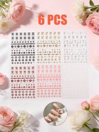 Set Of 6 Nail Art Stickers: Laser-Cut, Flat, Self-Adhesive Glitter Nail Decals-An Essential For DIY Manicures. Lightweight And Smooth, They Are Easy To Apply And Resist Lifting Or Peeling, Offering Long-Lasting, Waterproof, And Wear-Resistant Durability. These Professional-Grade Stickers Are Suitable For Use On Both Fingernails And Toenails, Allowing You To Effortlessly Create Exquisite, Sparkling Nail Art Effects Right At Home.