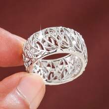1pc Nature Inspired Tree Leaf Shaped Cubic Zirconia Inlaid Wide Band Ring For Women - Multicolor - View 10