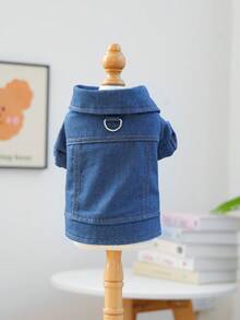 1 bộ quần áo cho thú cưng, trang phục cho chó/mèo, quần áo cho chó Poodle/Teddy con, áo khoác thường ngày phong cách dễ thương thoải mái màu xanh navy - Màu xanh lam - Xem 6