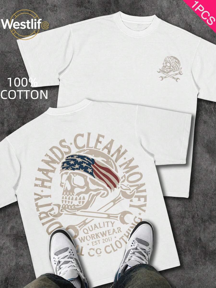 Men's Graphic T-Shirt Dirty Hands Clean ❤️Money Daily Wear 100% Cotton Unisex Gift Idea For Him Her  Streetwear Fashion Top - 白色2 - 查看 1