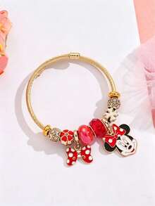 Disney 1 chiếc vòng tay mạ vàng bằng thép không gỉ thời trang, vòng tay đính hạt hình nơ hoạt hình Mickey và Minnie tự làm. - Nhiều màu - Xem 2