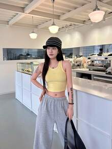 Alo Yoga Aspire Aspire JISOO Series Brand Logo Solid Color Slim Fit Comfortable Breathable Yoga Vest Short Sleeve Top Women's - 黃色 - 查看 2