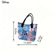 Miniso Disney Stitch & Angel Handheld & Shoulder Laptop Bag, Cute Floral Print Couple Shoulder Bag For Daily Use - Black - View 6