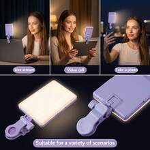 Borriig 60pcs Rechargeable Clip-On Video Conference Lighting, Front & Back Clip Design, 3 Dimming Modes Suitable For Smartphone, Android, Laptop, Makeup, Selfie, Vlog - Mauve Purple - View 3