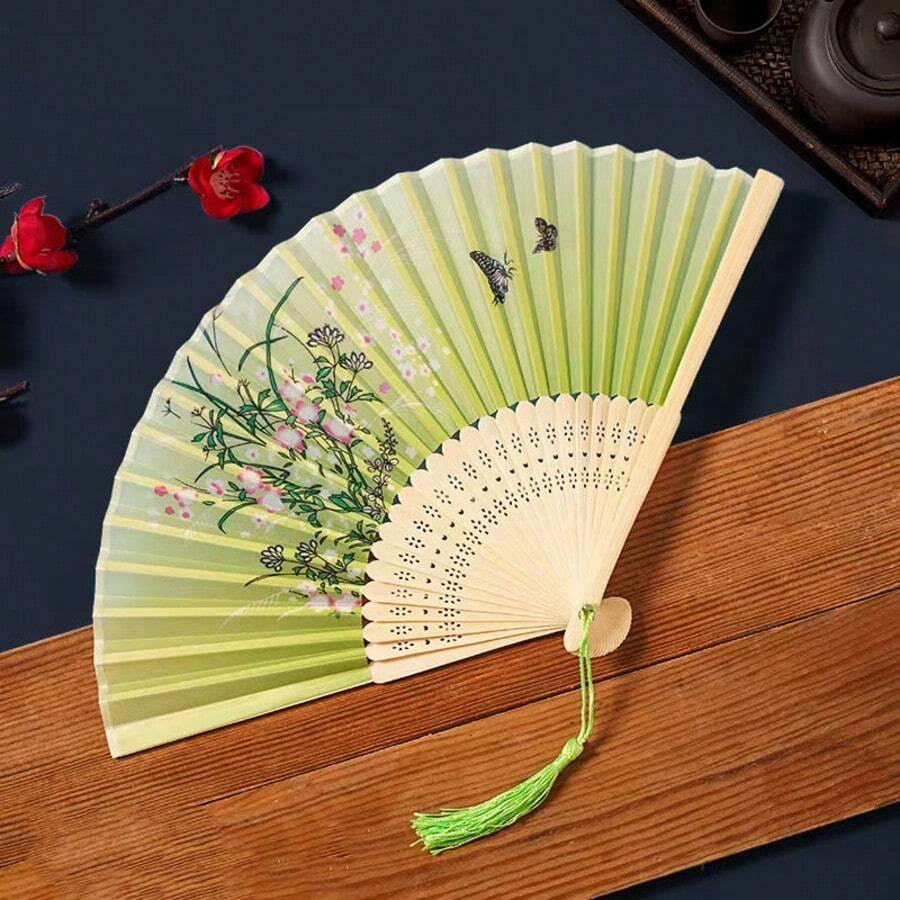 1 chiếc quạt xếp kiểu Trung Quốc, quạt truyền thống Trung Quốc dùng cho múa, mặc Hanfu và sườn xám mùa hè, thiết kế tranh thủy mặc. - Nhiều màu - Xem 1
