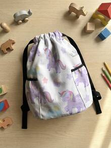 1pc Drawstring Closure Backpack, Multi-Scenario, Super Large Capacity, Ultra-Lightweight, Durable, Highly Attractive, Foldable Storage Bag, Cartoon Horse Print Drawstring Fitness Sports Backpack, Dust-Proof Storage, Suitable For Outdoor, Fitness, Daily Commute And School Use - Multicolor - View 4