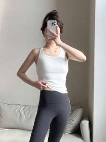 Alo Yoga Women's Summer Racerback Bra With Padded Chest And Beautiful Back For Sports Fitness Yoga Top - 白色 - 查看 4