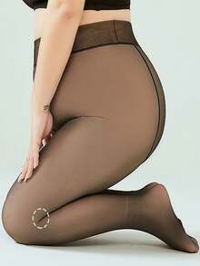 2pcs/Set Women's Plus Size Thermal Lined Tight Leggings, Micro-Compression Thermal Skinny Footed Tights, Fashionable & Elegant For Outdoor Wear, Available In 3 Colors - Multicolor - View 11