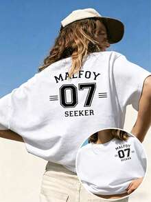 Women Crew Neck Tee, Malfoy 07 Seeker Back Print Short Sleeve, Stretchy All Season Casual Spring Summer Autumn Daily Printed Top - 白色 - 查看 16